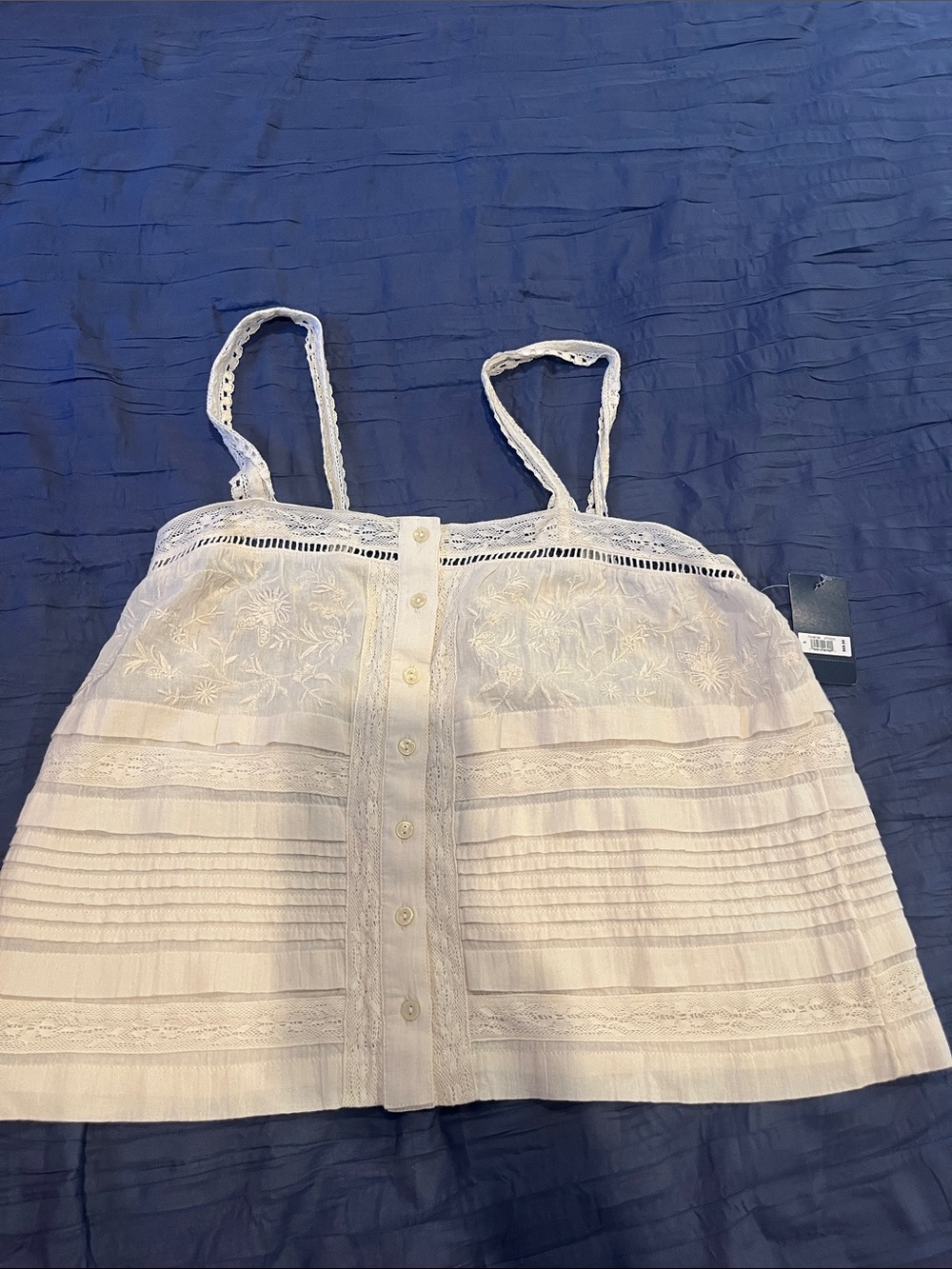 Lucky Brand White Lace Trim Button-Front Camisole